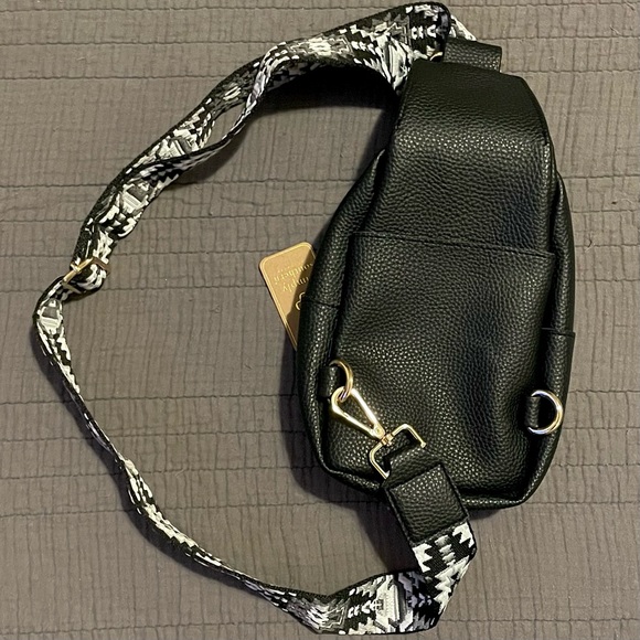 Simply Southern Black Fuzzy Leather Sling Purse with Aztec Pattern Strap - Picture 2 of 4